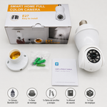 Cámara inteligente con luz integrada para vigilancia y monitoreo, diseñada para mejorar la visibilidad en espacios interiores o exteriores y facilitar la supervisión en cualquier momento del día.