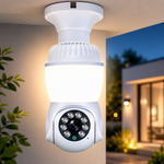 Cámara inteligente con luz integrada para vigilancia y monitoreo, diseñada para mejorar la visibilidad en espacios interiores o exteriores y facilitar la supervisión en cualquier momento del día.