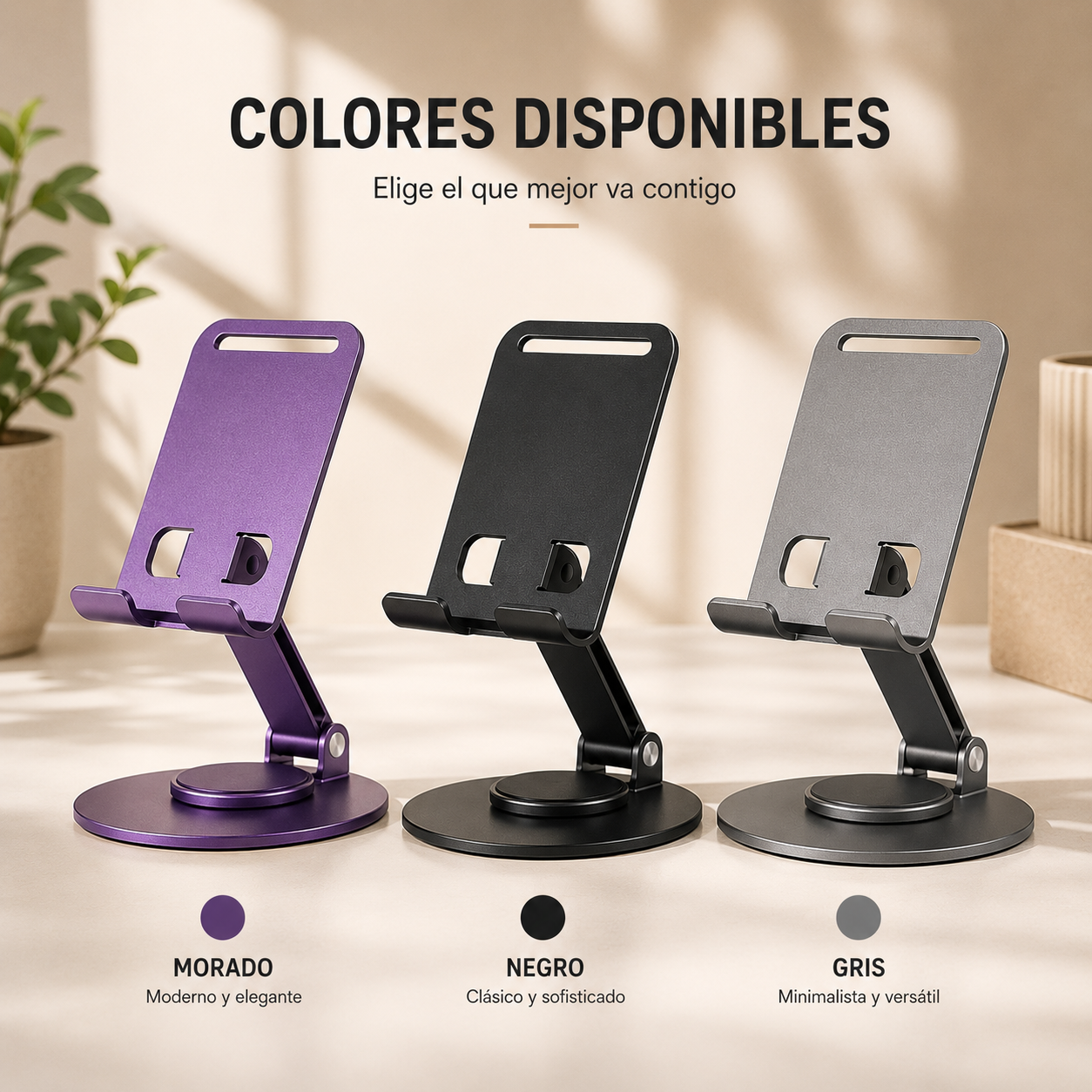 Soporte para teléfono celular con rotación de 360 grados fabricado en aleación de aluminio para escritorio.
