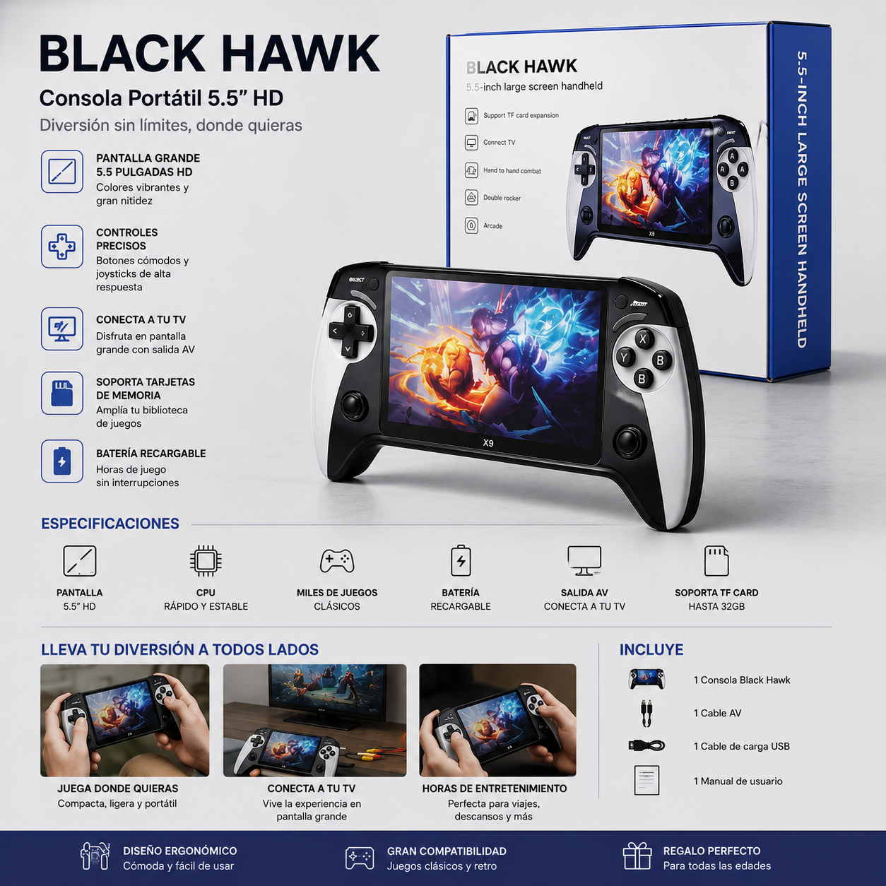 consola portatil, black hawk, videojuegos, gaming, retro gaming, consola retro, juegos clasicos, entretenimiento portatil, pantalla integrada, consola de mano, regalo para niños, regalo para gamers, juegos retro, multijuegos, diversion familiar, tecnologia, electronica, portable gaming, consola recargable, marcastorehn, video game console, mini consola, consola gamer, juegos arcade, consola compacta, entretenimiento digital, gaming portátil, juegos integrados, consola handheld, black hawk gaming