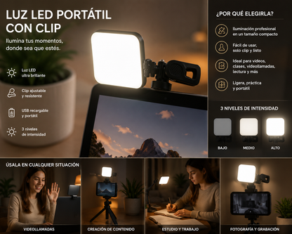 Mini luz LED portátil AY-49D para fotografía, video y creación de contenido con 49 LEDs de luz blanca 6500K.
