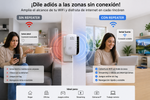 Repetidor WiFi inalámbrico para ampliar la cobertura de internet en hogares y oficinas, con instalación sencilla y diseño compacto de enchufe de pared.