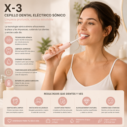 Cepillo eléctrico para dientes con diseño ergonómico que facilita una limpieza cómoda y efectiva.
Cepillo dental eléctrico recargable diseñado para una limpieza profunda y eficiente de dientes y encías.