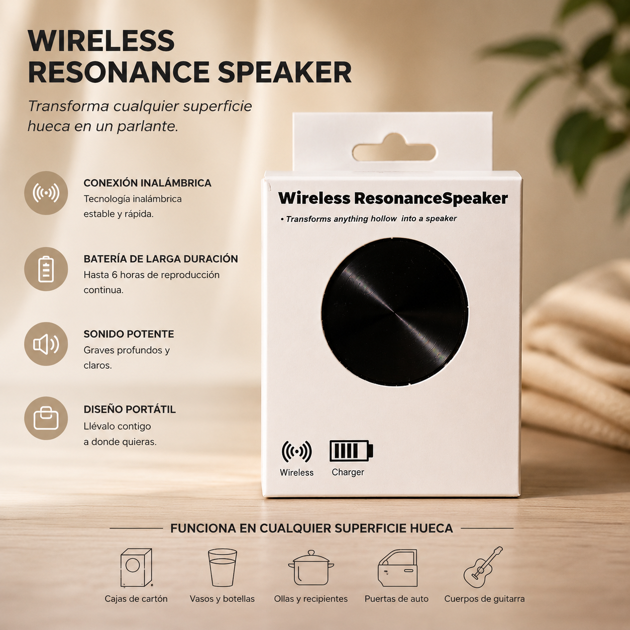 Mini parlante portátil con diseño compacto y acabado moderno
Mini parlante inalámbrico portátil para música y entretenimiento