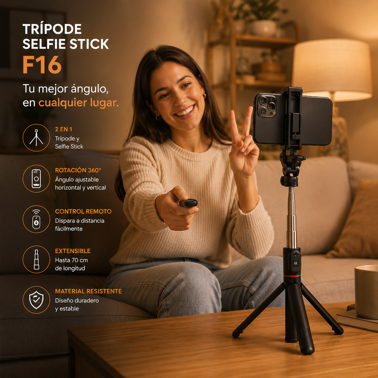 Trípode compacto y ligero fácil de transportar y almacenarTrípode compacto y ligero fácil de transportar y almacenar
Trípode para smartphone ideal para fotografía y grabación de videos