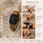 Reloj analógico cuadrado color café con diseño elegante y moderno, esfera de fácil lectura, acabado sofisticado y estilo versátil para uso diario o formal.
