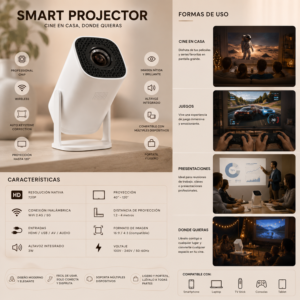 Proyector portátil Home Theater para cine en casa
