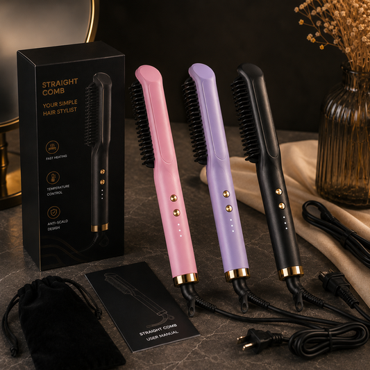 Cepillo eléctrico secador y moldeador para cabello con diseño ergonómico, múltiples niveles de temperatura y aire caliente para secar, alisar y dar volumen al cabello de forma práctica en casa.