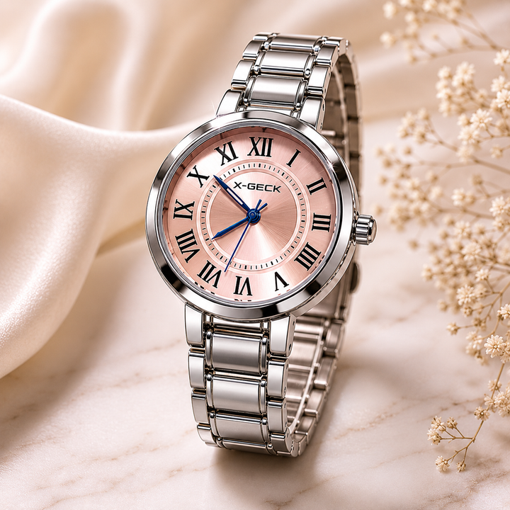 Reloj analógico para caballero con esfera redonda negra, números romanos, indicador de fecha, correa negra y diseño elegante para uso formal o diario.