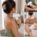 Pistola de masajes muscular con diseño ergonómico, ideal para aliviar la tensión, favorecer la recuperación después del ejercicio y brindar masajes de percusión en diferentes zonas del cuerpo.