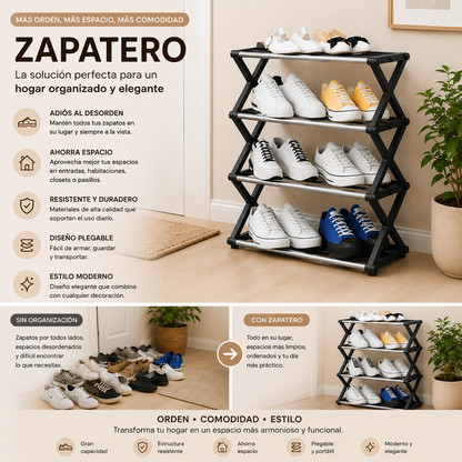 Mueble organizador de calzado con diseño rectangular para maximizar el espacio disponible.