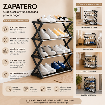 Mueble organizador de calzado con diseño rectangular para maximizar el espacio disponible.