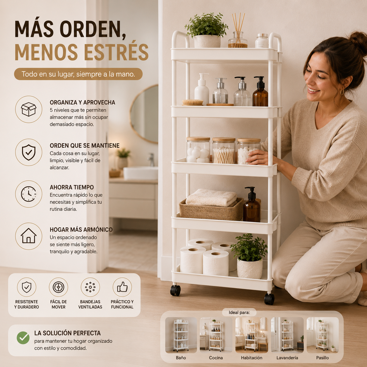 Estante multifuncional para cocina con diseño vertical que ayuda a ahorrar espacio.