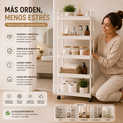 Estante multifuncional para cocina con diseño vertical que ayuda a ahorrar espacio.