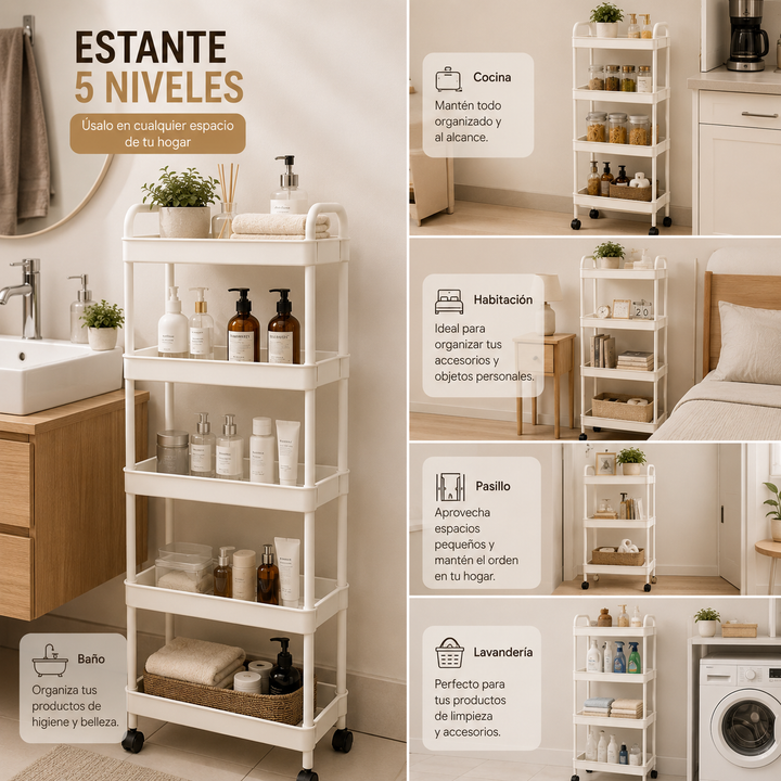 Estante multifuncional para cocina con diseño vertical que ayuda a ahorrar espacio.