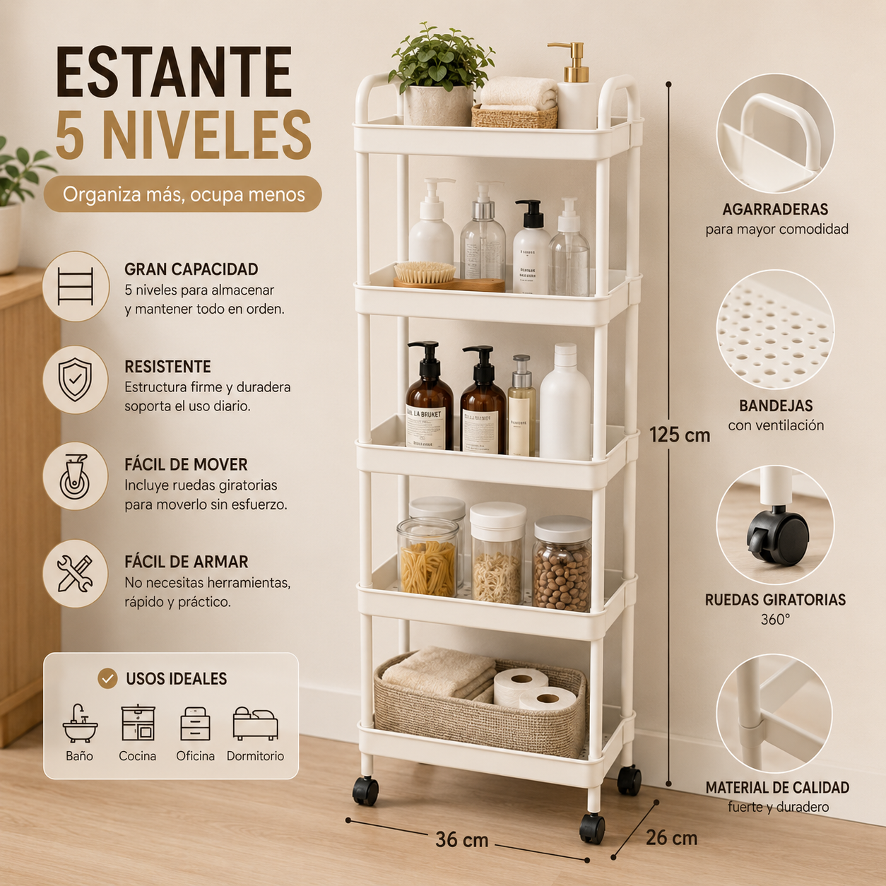 Estante multifuncional para cocina con diseño vertical que ayuda a ahorrar espacio.