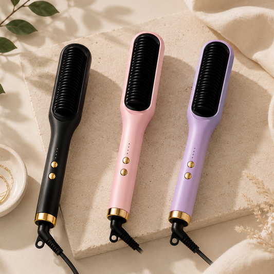 Cepillo eléctrico secador y moldeador para cabello con diseño ergonómico, múltiples niveles de temperatura y aire caliente para secar, alisar y dar volumen al cabello de forma práctica en casa.