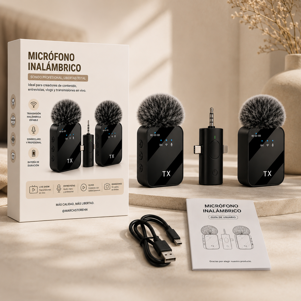 🎤 MICRÓFONO INALÁMBRICO

✅ Sonido profesional de alta calidad
✅ Transmisión inalámbrica estable
✅ Reducción inteligente de ruido
✅ Conexión rápida Plug & Play
✅ Compatible con celulares, cámaras y computadoras
✅ Audio claro para entrevistas y videollamadas
✅ Ideal para creadores de contenido y streamers
✅ Diseño compacto, ligero y portátil
✅ Batería recargable de larga duración
✅ Alcance inalámbrico confiable
✅ Perfecto para vlogs, podcasts y transmisiones en vivo
✅ Fácil de usar, sin configuraciones compl