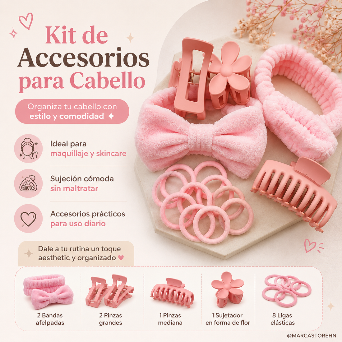 Kit de accesorios para el cabello color morado con scrunchie, pinzas, ligas y ganchos para peinados de niña o mujer