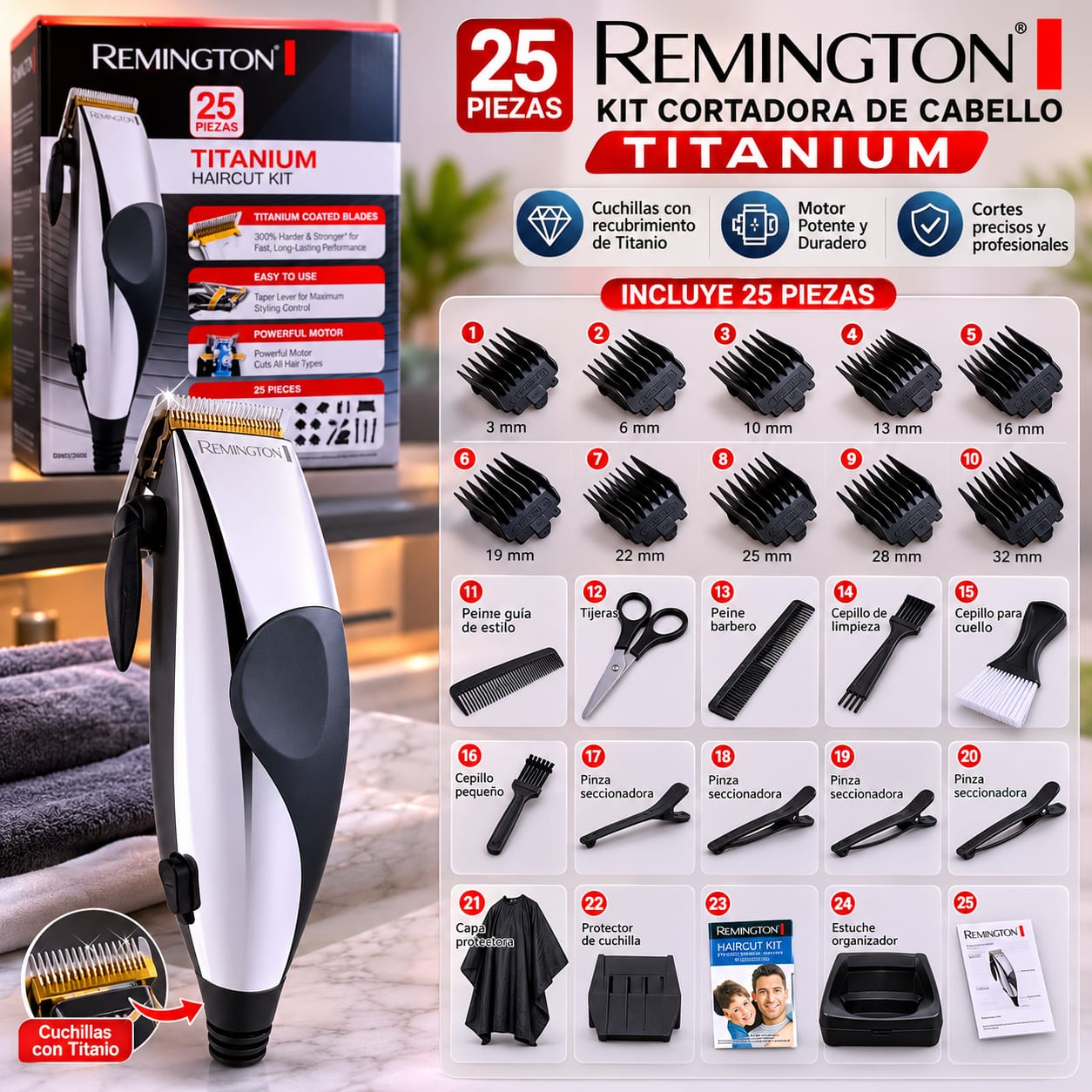 Kit Cortadora Premium Remington Titanium