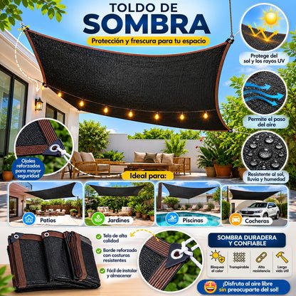 Protege tus espacios del sol y disfruta un ambiente más fresco con este toldo de sombra de alta resistencia. Su diseño transpirable permite la circulación del aire mientras ayuda a reducir el calor y la exposición a los rayos UV. Fabricado con tela reforzada, bordes resistentes y ojales metálicos para una sujeción más segura, es una excelente opción para patios, jardines, piscinas, terrazas y cocheras. Además, su instalación es práctica y su material está diseñado para resistir las condiciones del exterior,