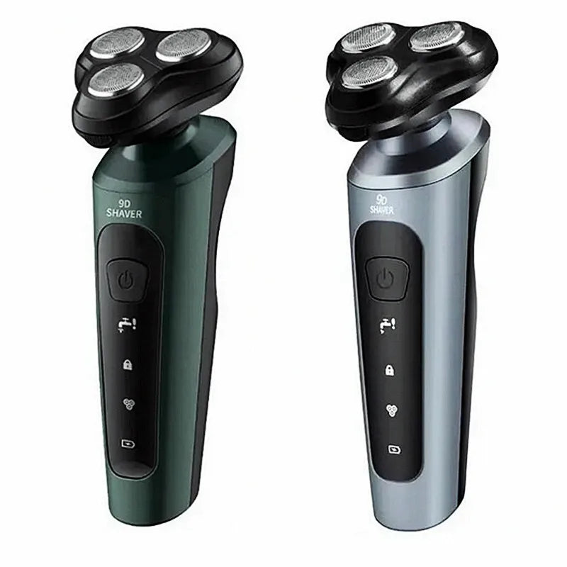 Afeitadora 4 en 1 Pro recargable con cabezal rotativo triple, perfilador nasal, cabezal de precisión y cepillo facial para el cuidado personal masculino.