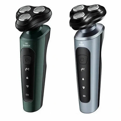 Afeitadora 4 en 1 Pro recargable con cabezal rotativo triple, perfilador nasal, cabezal de precisión y cepillo facial para el cuidado personal masculino.