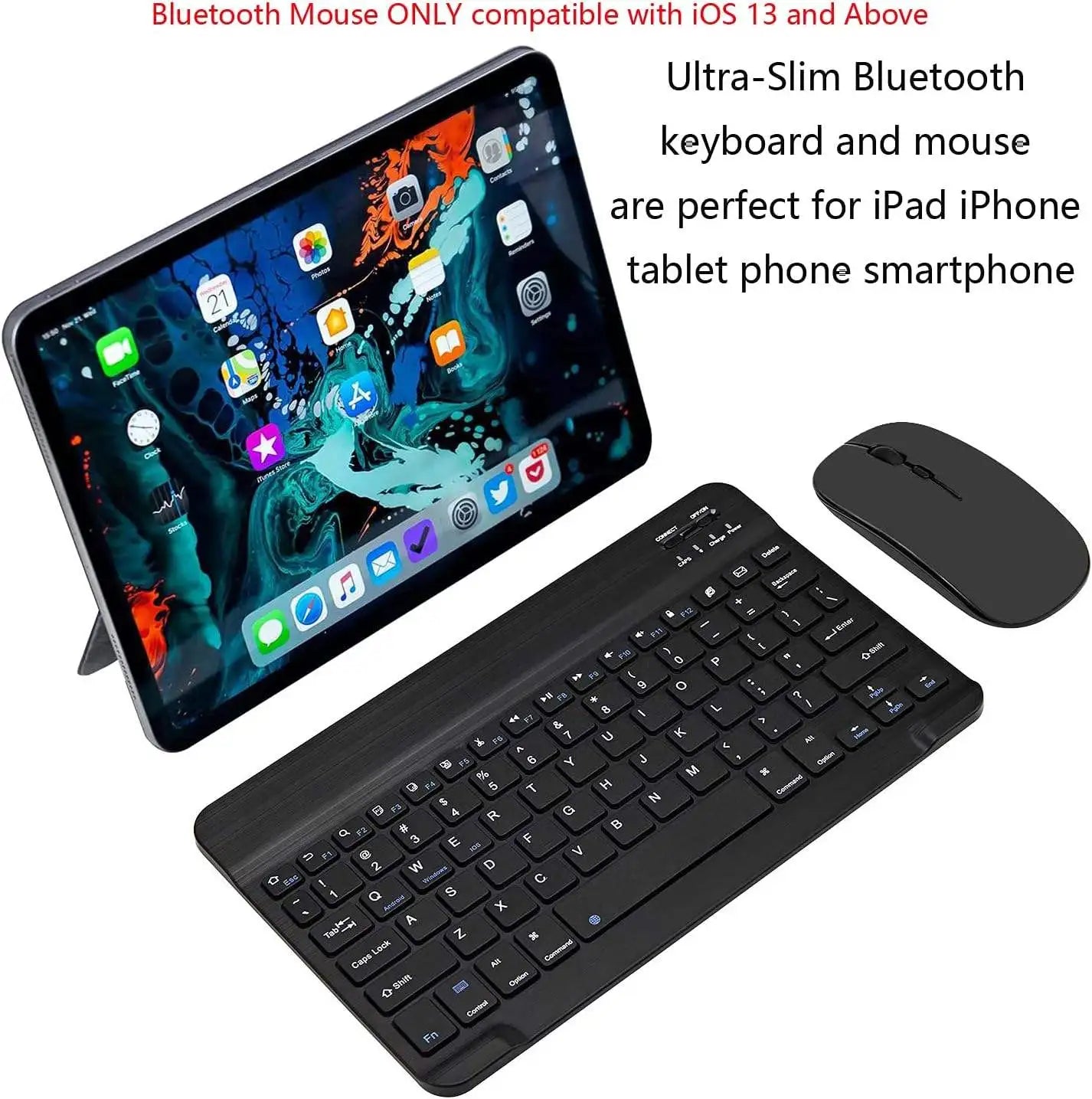 Teclado inalámbrico Bluetooth recargable color negro con teclas multimedia, compatible con Android, iOS y Windows, diseño compacto y portátil para trabajo, estudio y uso diario.