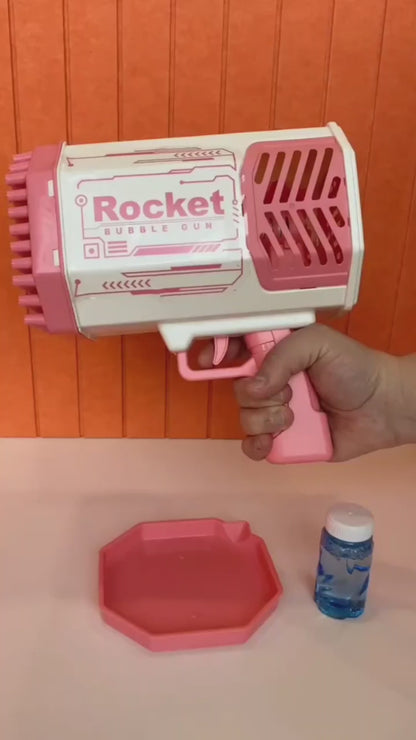 Juguete pistola de burbujas para niños ideal para fiestas, juegos recreativos y actividades al exterior.